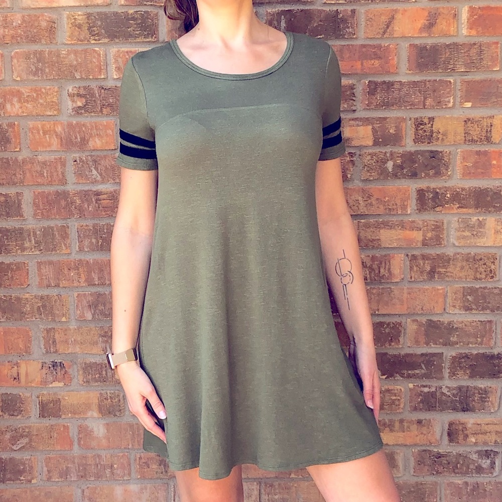 Pink Rose Army Green Tshirt Dress - MEDIUM
